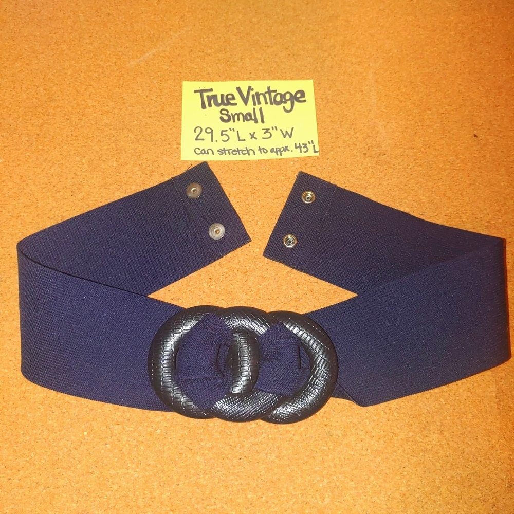 Vintage 80s Dark Plum Violet Purple Wide Elastic Waist Belt Large Circle Buckle